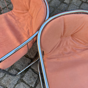 Set: 2x Freischwinger rosa Chrom von Gastone Rinaldi - neu gepolstert