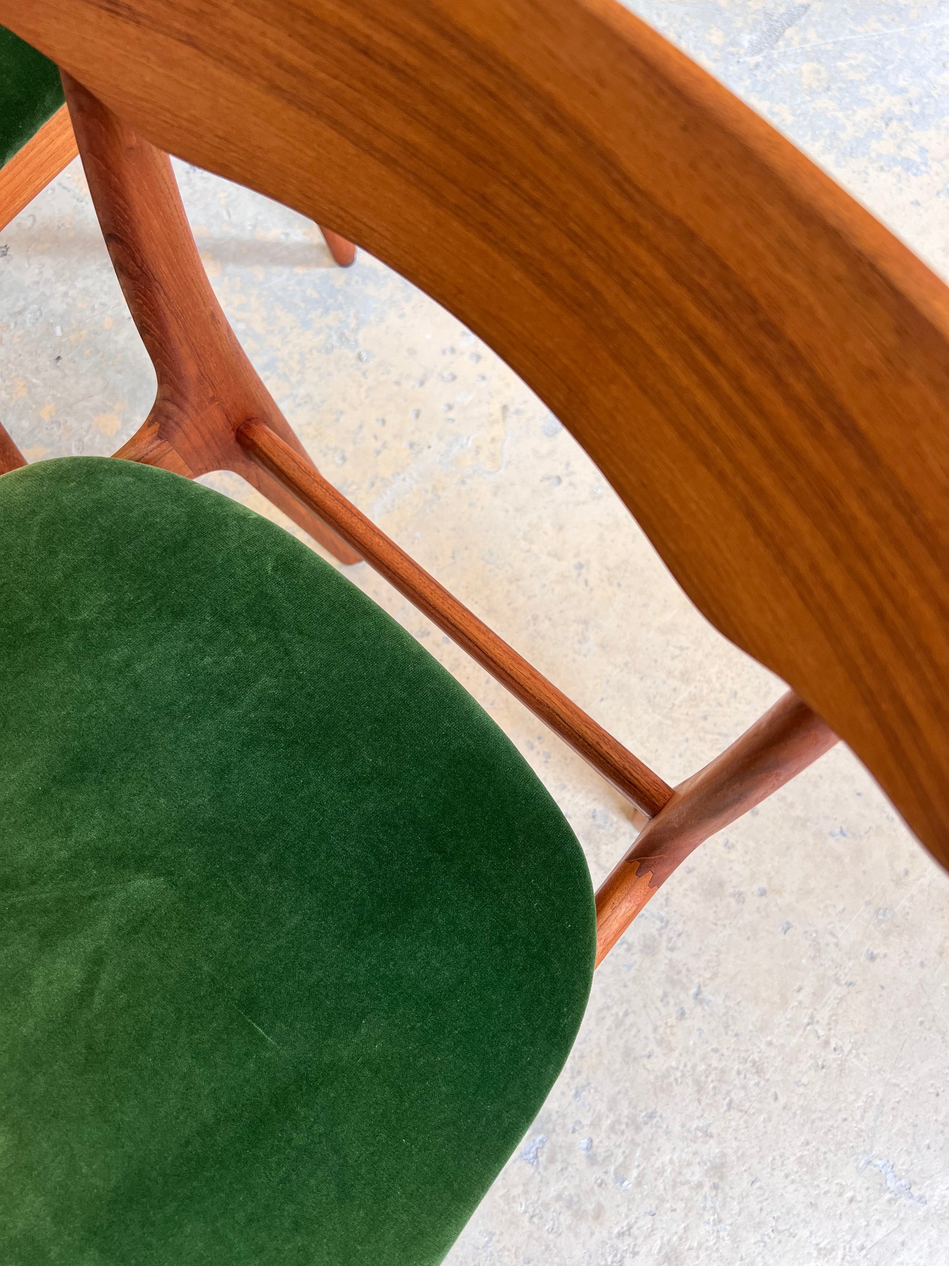 Set: 4x Polsterstuhl grün Teak von Schiønning & Elgaard für Randers Møbelfabrik