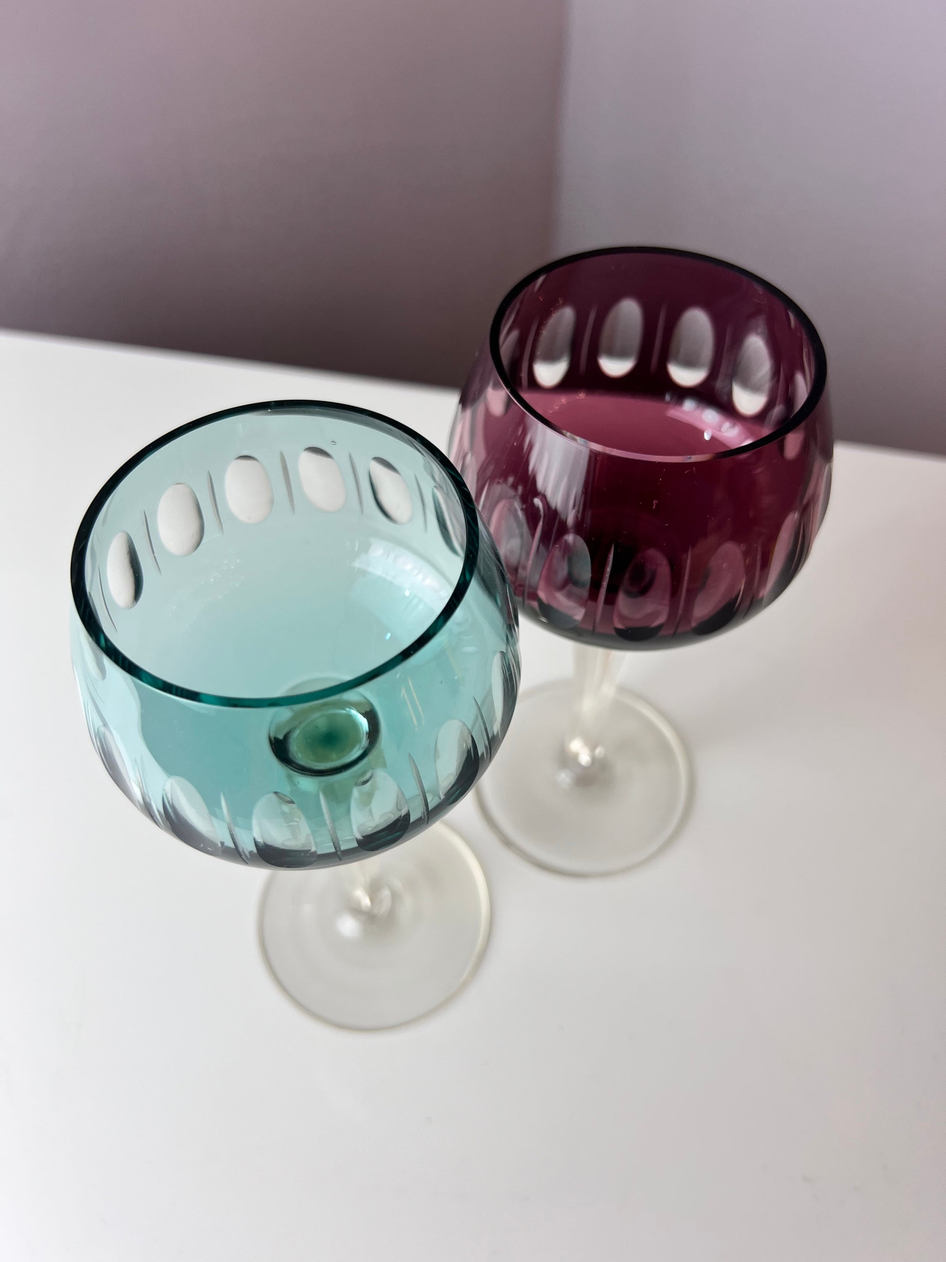 Set: 2x Römer Weinglas blau rot Kristallglas