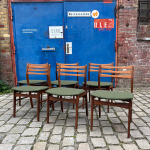 Set: 6x Esszimmerstuhl grün Teak neu gepolstert