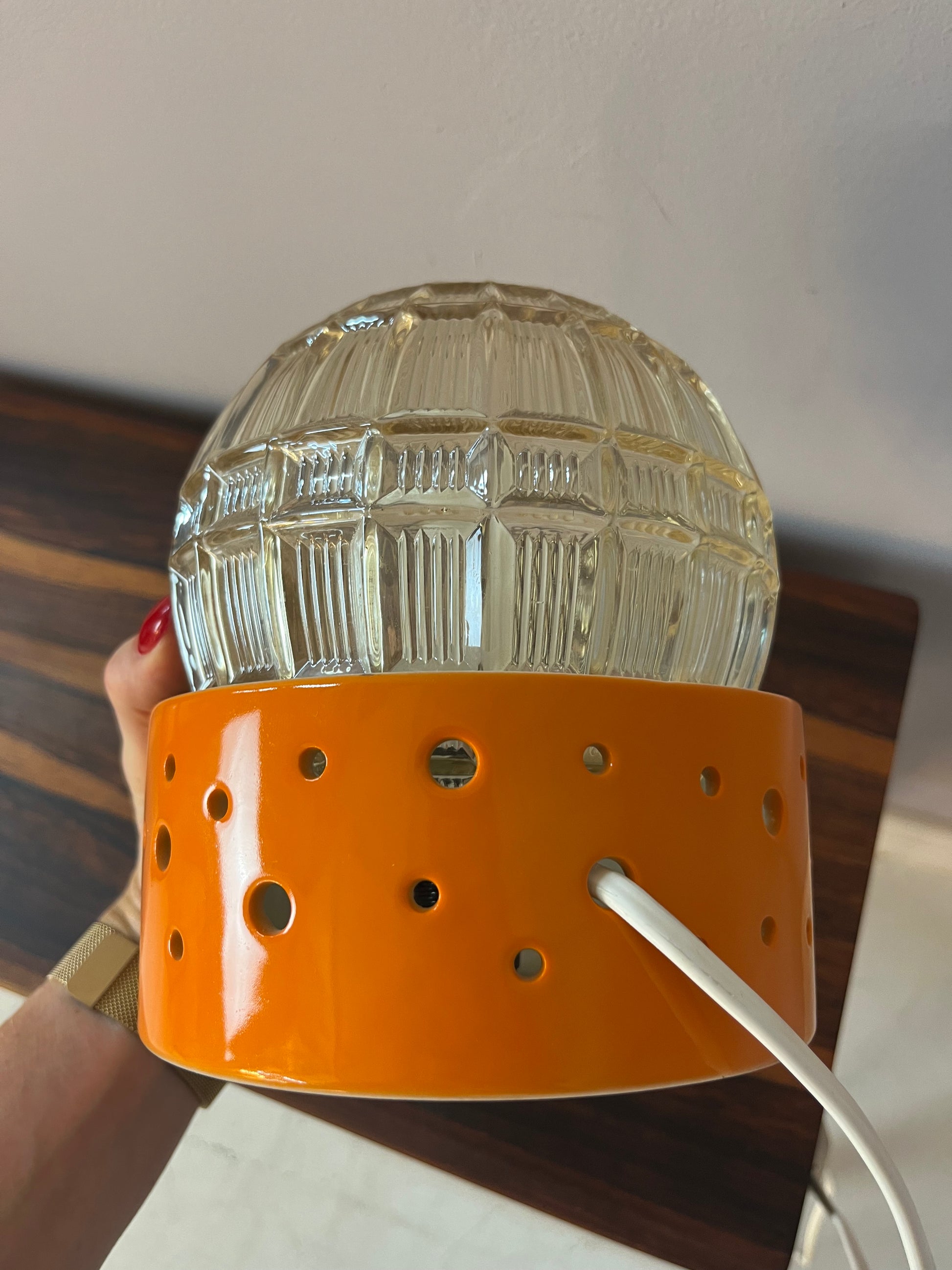 Tischlampe orange weiß von Gerold Porzellan Bavaria