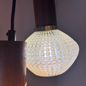 Hängelampe Strukturglas & Teak aus Dänemark