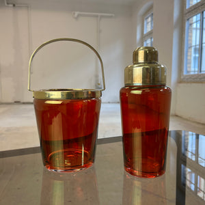 Set: Eiseimer & Cocktailshaker rot Glas Messing von Füger-Glas