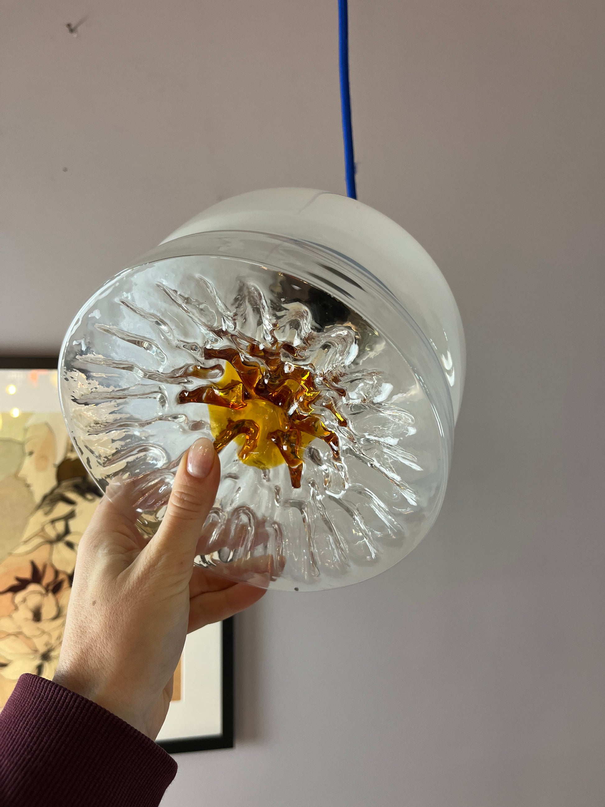 Hängelampe weiß gelb Muranoglas von Mazzega