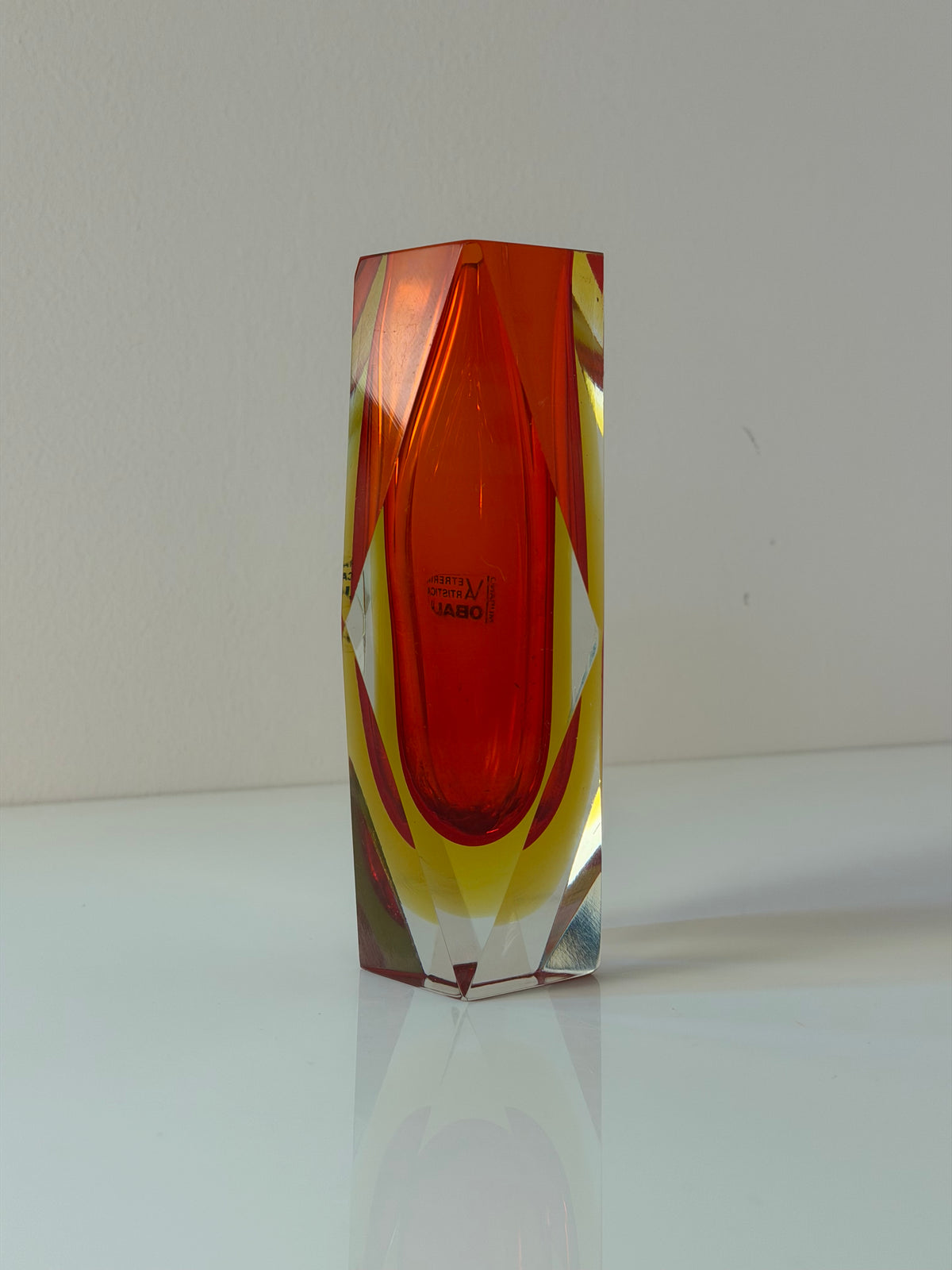 Blockvase rot gelb Murano-Glas von Vetreria Artistica Oball