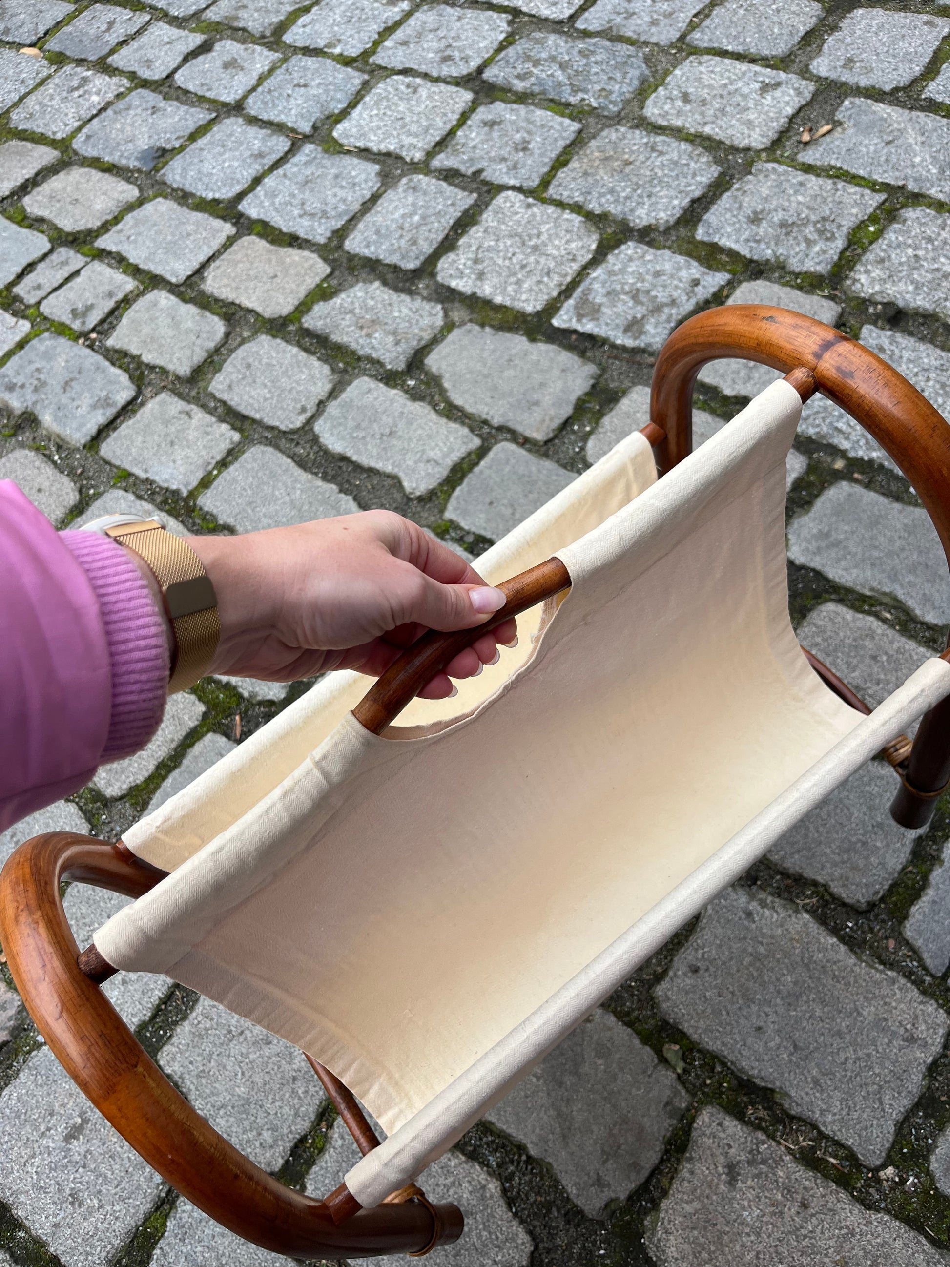 Zeitungsständer creme Bambus Webstoff