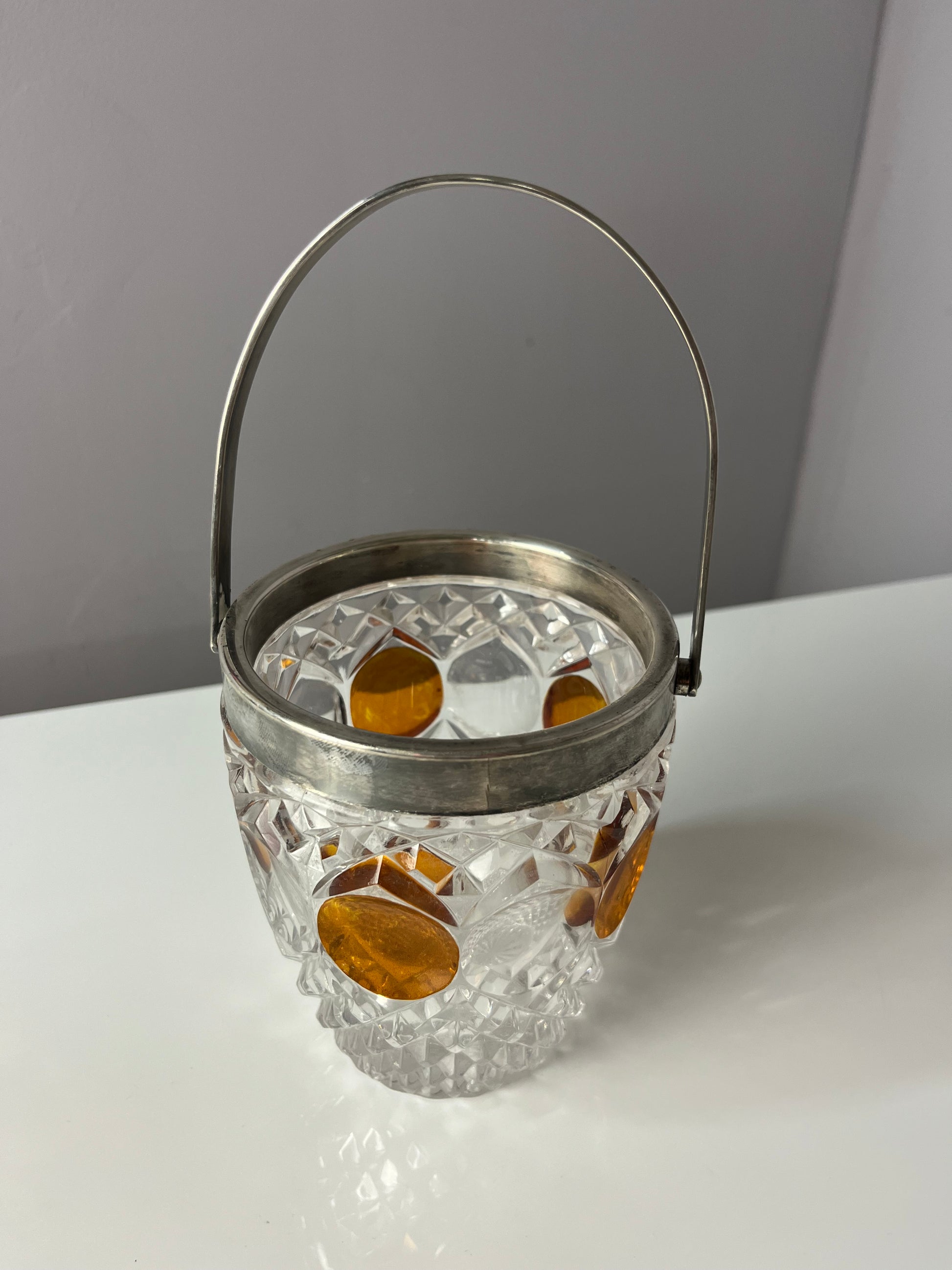 Eiskübel Kristallglas Silber mit Henkel