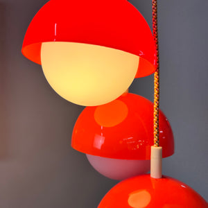 Hängelampe rot weiß Opalglas Kunststoff