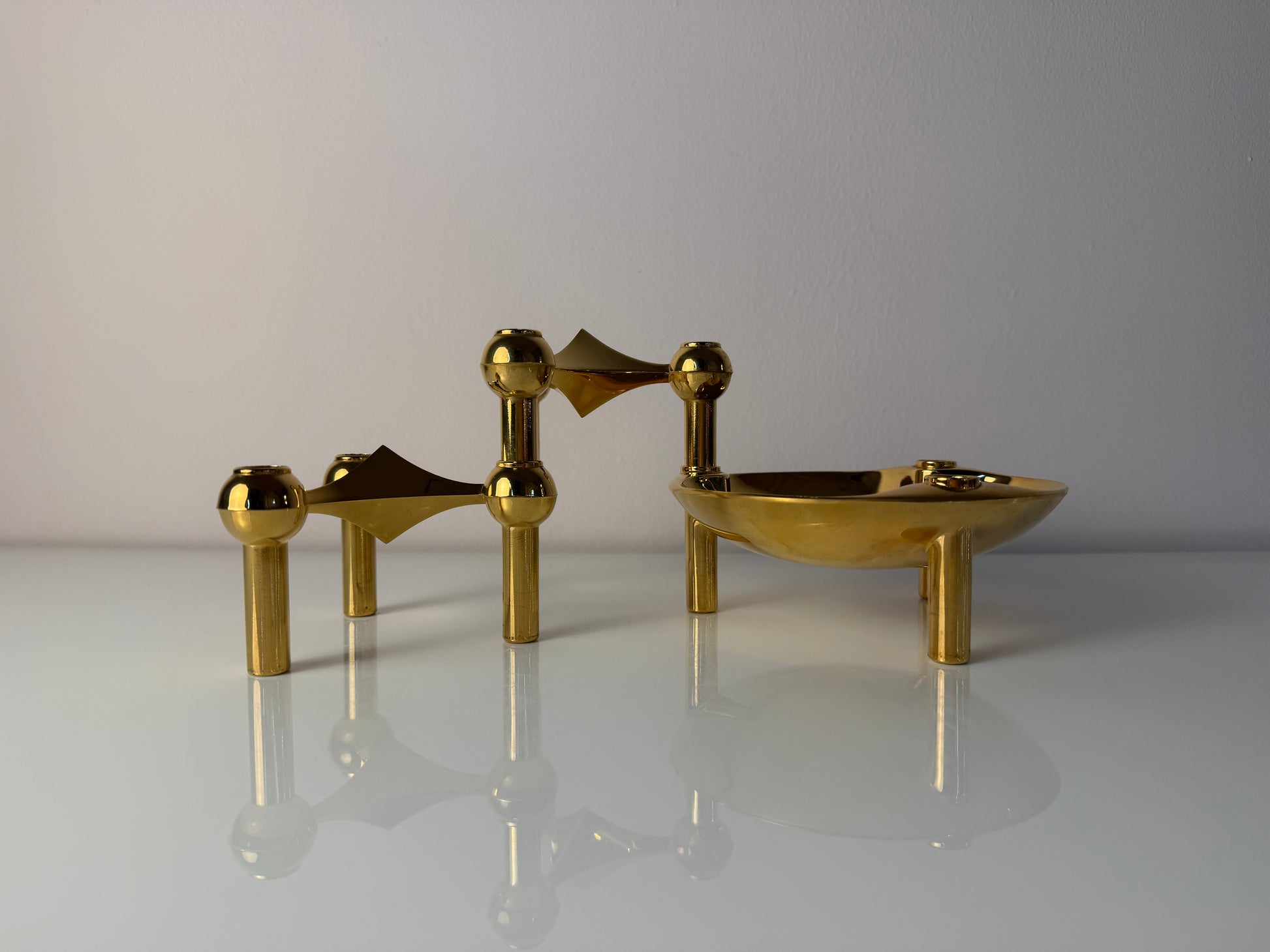 Set: 2 Kerzenständer und 1 Schale gold von Stoff & Nagel