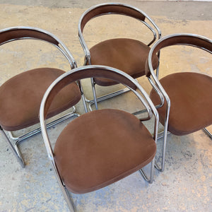 Set: 4x Polsterstuhl Chrom mit braunem Velour