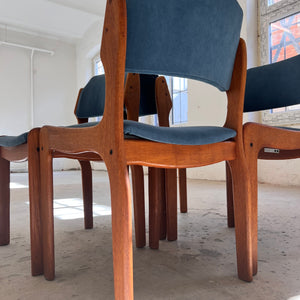 Set: 4x Polsterstuhl blau Teak von Erik Buch für O.D. Møbler