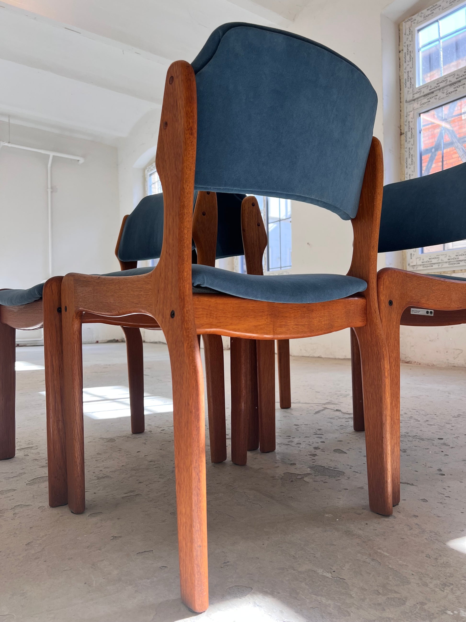 Set: 4x Polsterstuhl blau Teak von Erik Buch für O.D. Møbler