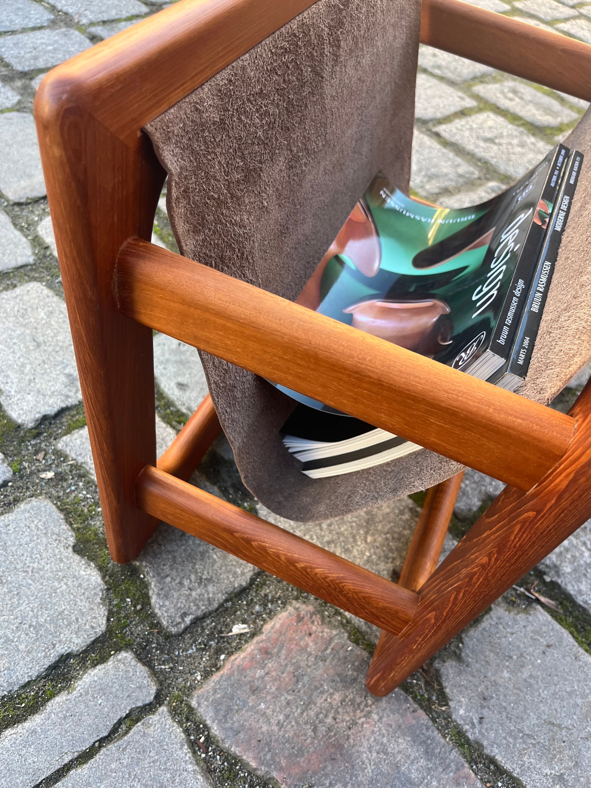 Zeitungsständer Teak Echtleder mit einem Fach von Aksel Kjersgaard für Salin Møbler