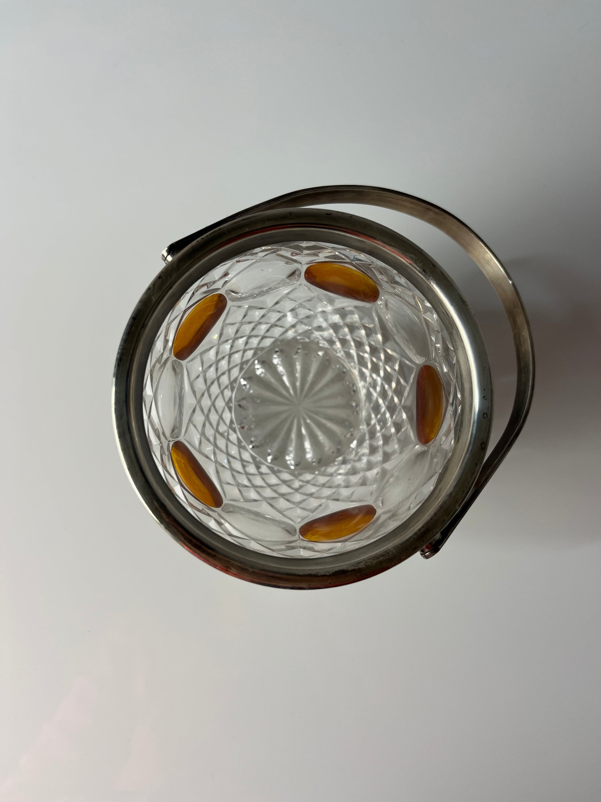 Eiskübel Kristallglas Silber mit Henkel