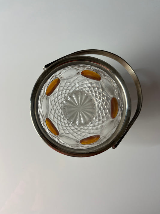 Eiskübel Kristallglas Silber mit Henkel