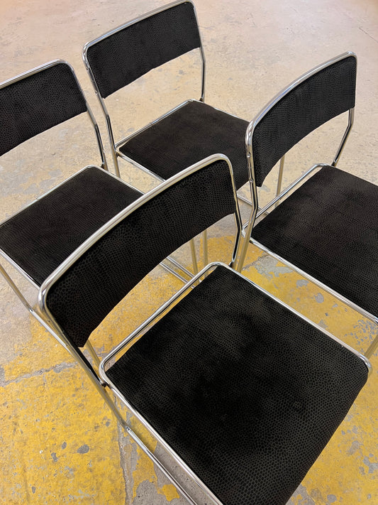 Set: 4x TACKE Polsterstuhl schwarz Chrom