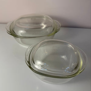 Set: 2 Auflaufformen mit Deckel von Heinrich Löffelhardt für SCHOTT & GEN Mainz - Jenaer Glas