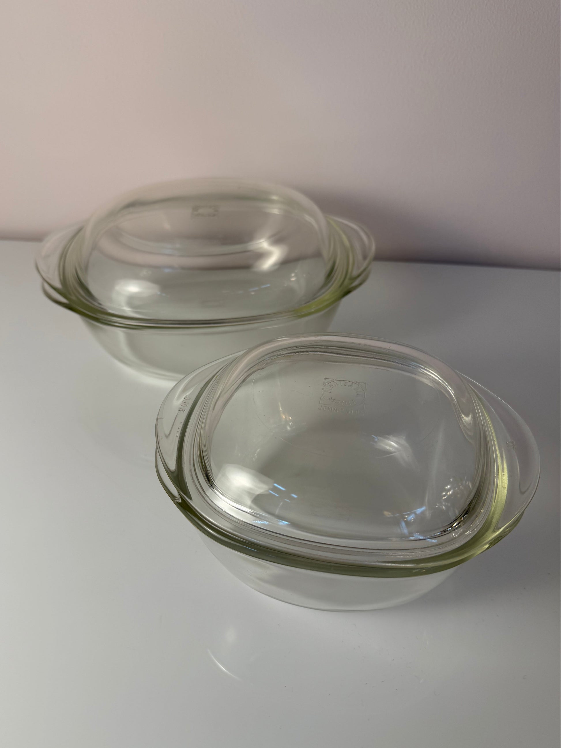 Set: 2 Auflaufformen mit Deckel von Heinrich Löffelhardt für SCHOTT & GEN Mainz - Jenaer Glas