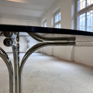 Runder Esstisch Rauchglas & Chrom von Gastone Rinaldi für Rima