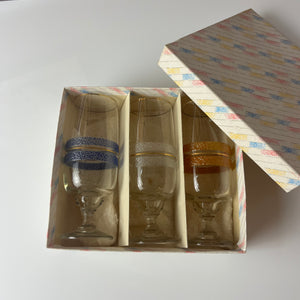 Set: 3x Sektglas blau weiß orange mit Goldrand