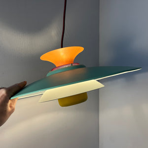Lamellenlampe neu lackiert peach teal ocker aus Dänemark