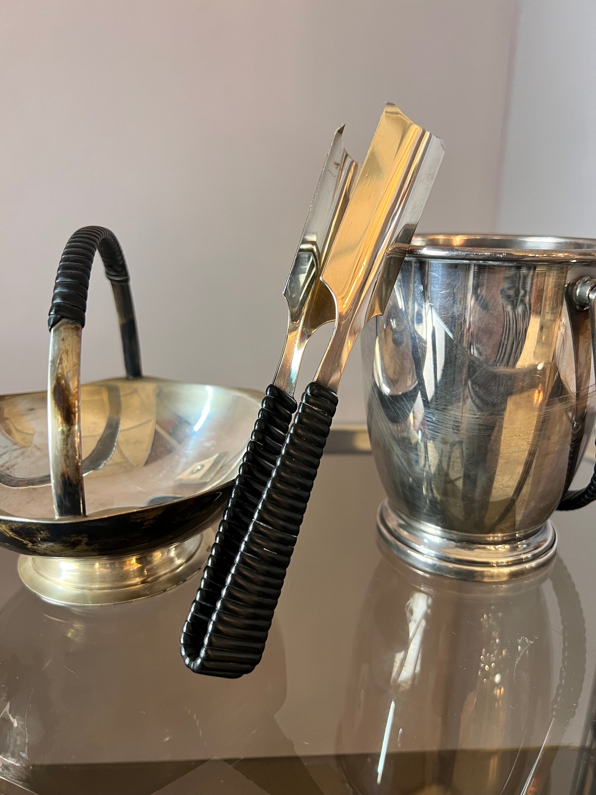 Set: Schale, Eiseimer & Eiszange versilbert