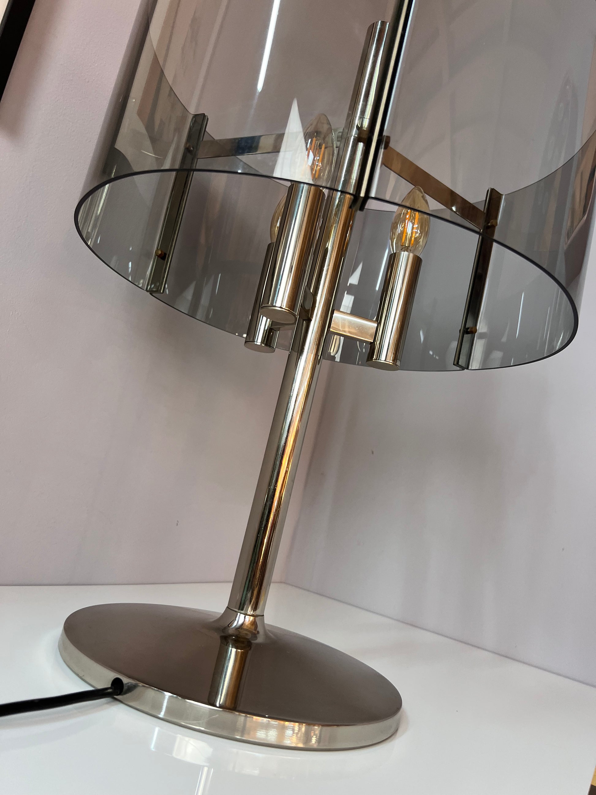 Tischlampe Chrom & Rauchacryl