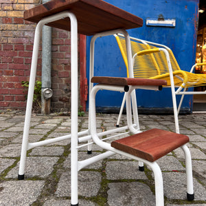 Tritthocker weiß Teak mit Klappleiter