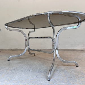 Ovaler Esstisch Chrom & Rauchglas von Gastone Rinaldi für Rima