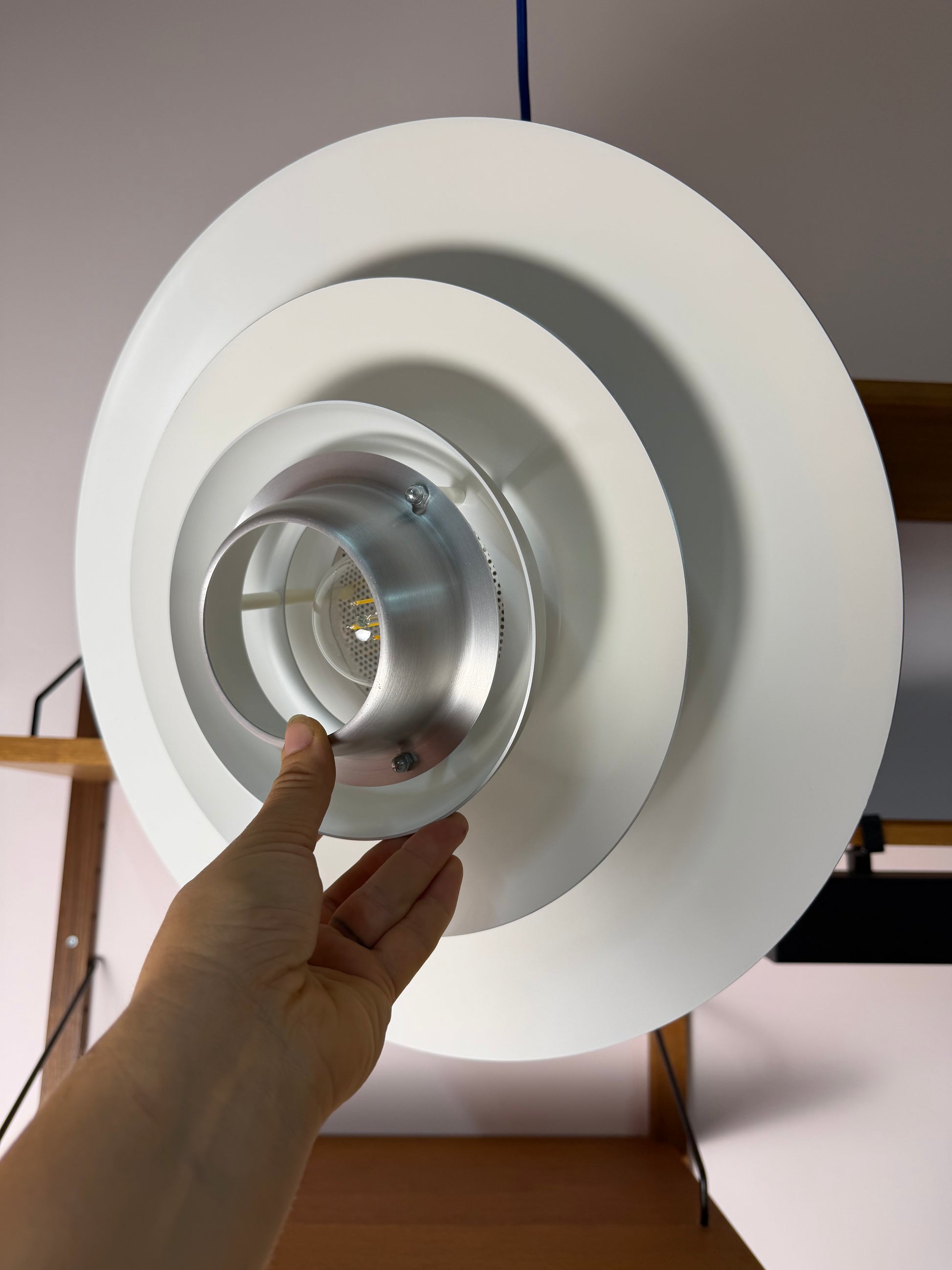 Lamellenlampe Modell Dania 2040 silber von Kurt Wiborg für JEKA