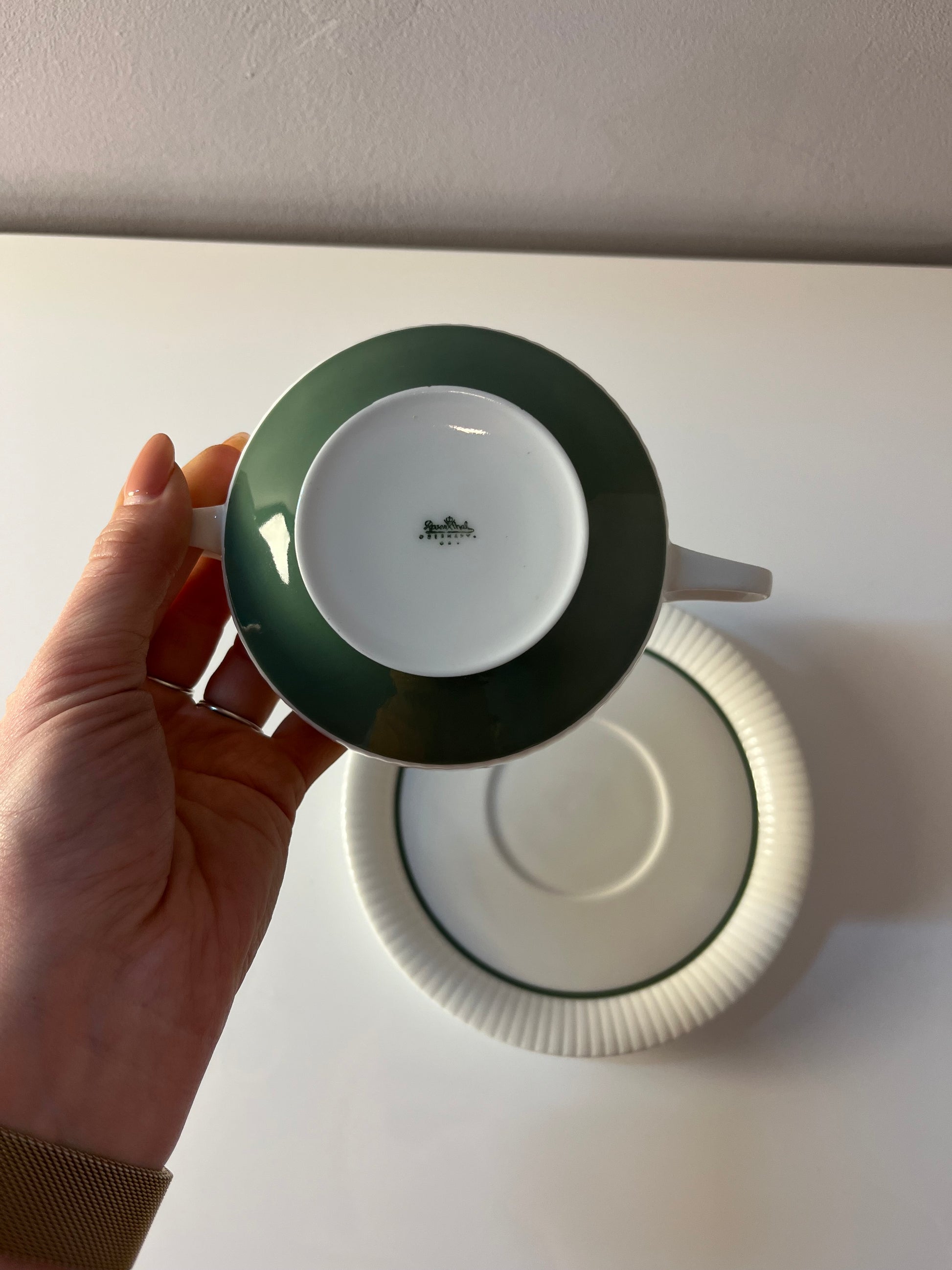 Set: 6x Suppentasse mit Untertasse Modulation Secunda grün von Tapio Wirkkala für Rosenthal