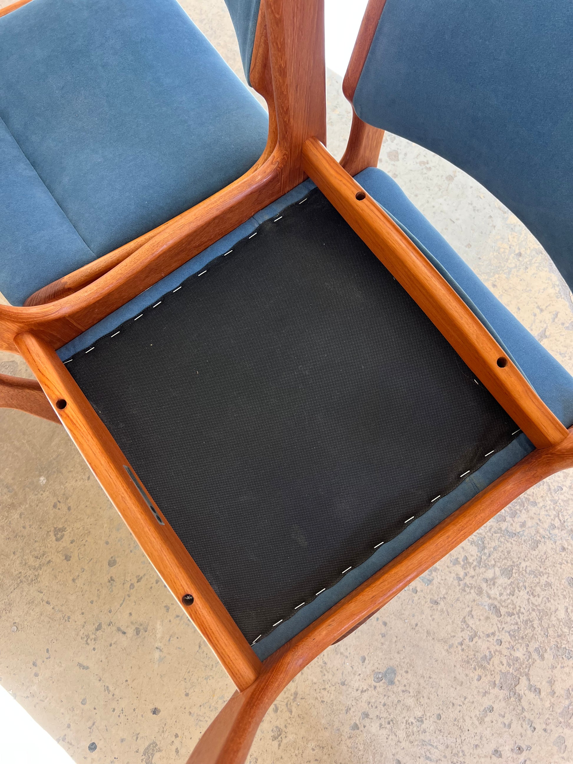 Set: 4x Polsterstuhl blau Teak von Erik Buch für O.D. Møbler