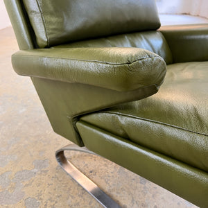 Swing Chair grün Echtleder Chrom von Reinhold Adolf & Hans Jürgen Schröpfer für COR
