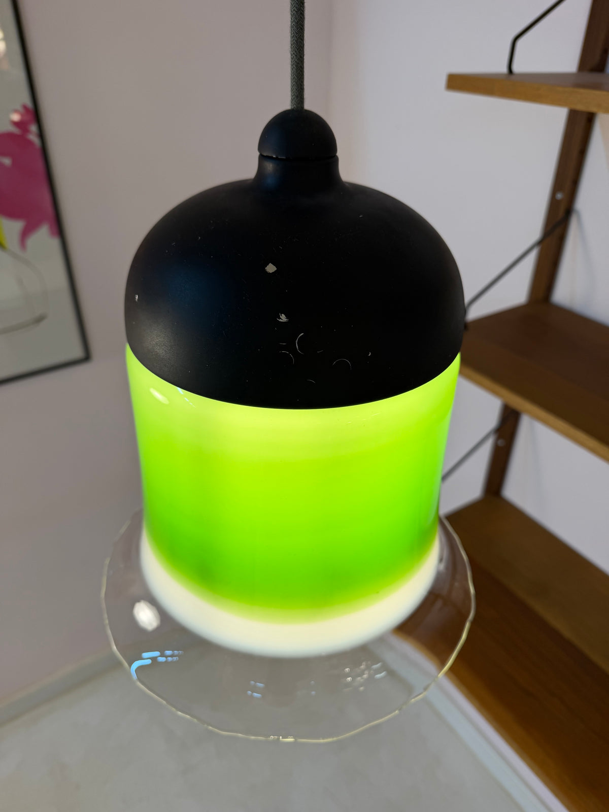 Hängelampe grün weiß Glas von Peill & Putzler