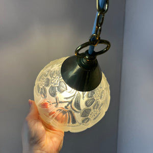 Hängelampe Glas Messing mit Kette aus Dänemark