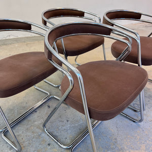 Set: 4x Polsterstuhl Chrom mit braunem Velour