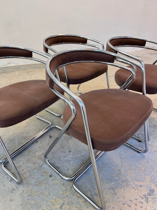 Set: 4x Polsterstuhl Chrom mit braunem Velour