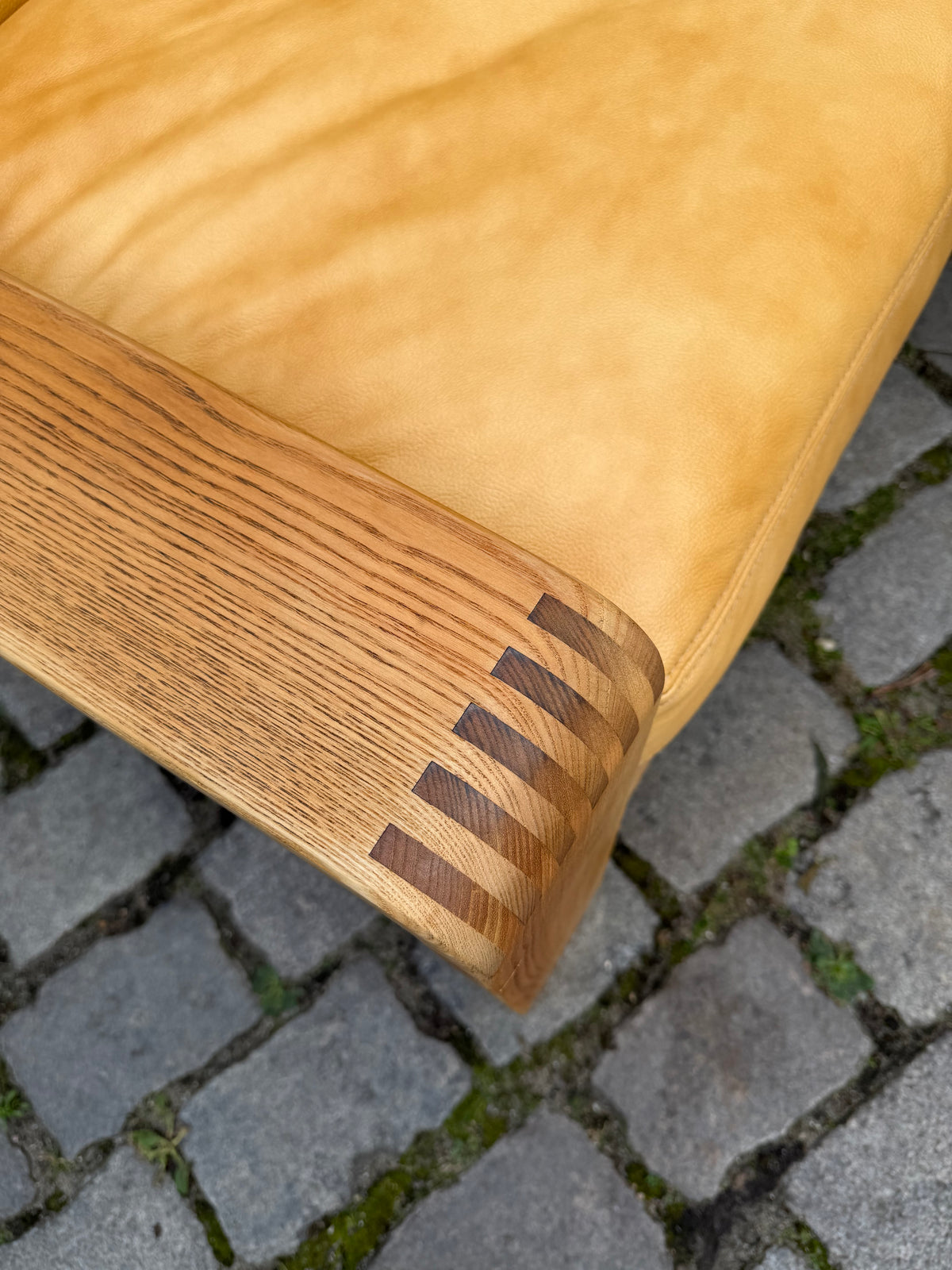 3-Sitzer Sofa gelb Echtleder Holz von Rolf Benz