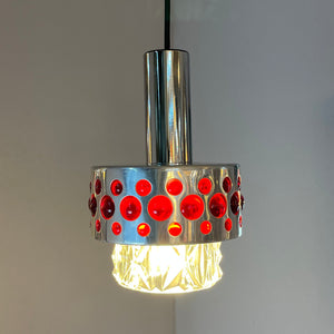 Hängelampe rot Chrom Kristallglas von Fischer Leuchten