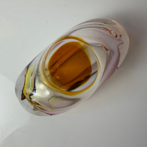 Aschenbecher rosa gelb Glas von Josef Rozinek für die Glashütte Nový Bor