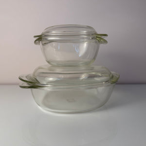 Set: 2 Auflaufformen mit Deckel von Heinrich Löffelhardt für SCHOTT & GEN Mainz - Jenaer Glas