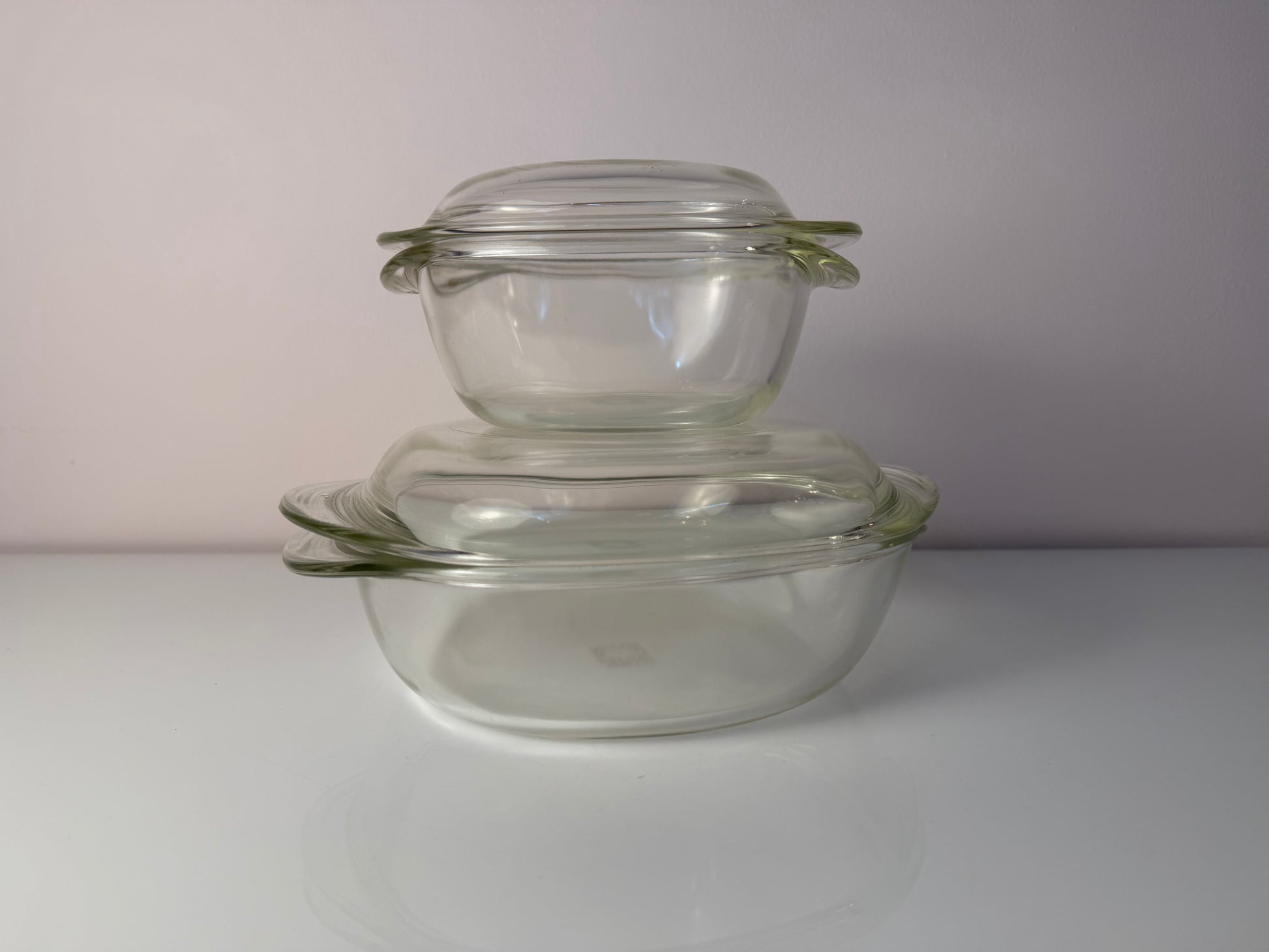 Set: 2 Auflaufformen mit Deckel von Heinrich Löffelhardt für SCHOTT & GEN Mainz - Jenaer Glas