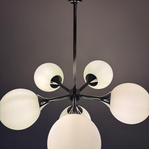 Sputnik Kronleuchter Chrom Opalglas