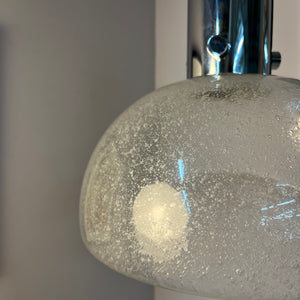 Große Hängelampe Chrom Eisglas von Herbert Proft für Glashütte Limburg