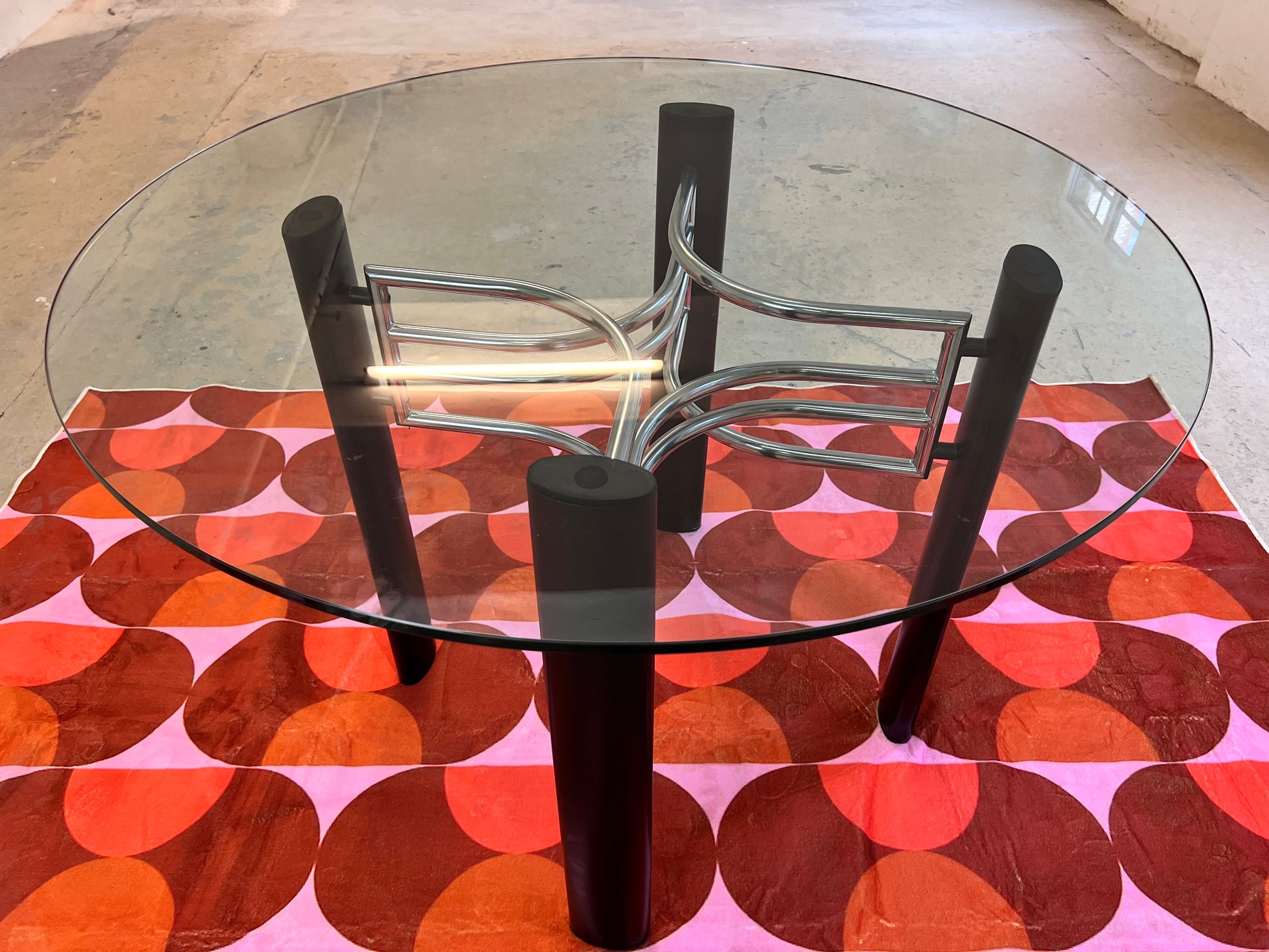Runder Esstisch Glas & Chrom aus Italien