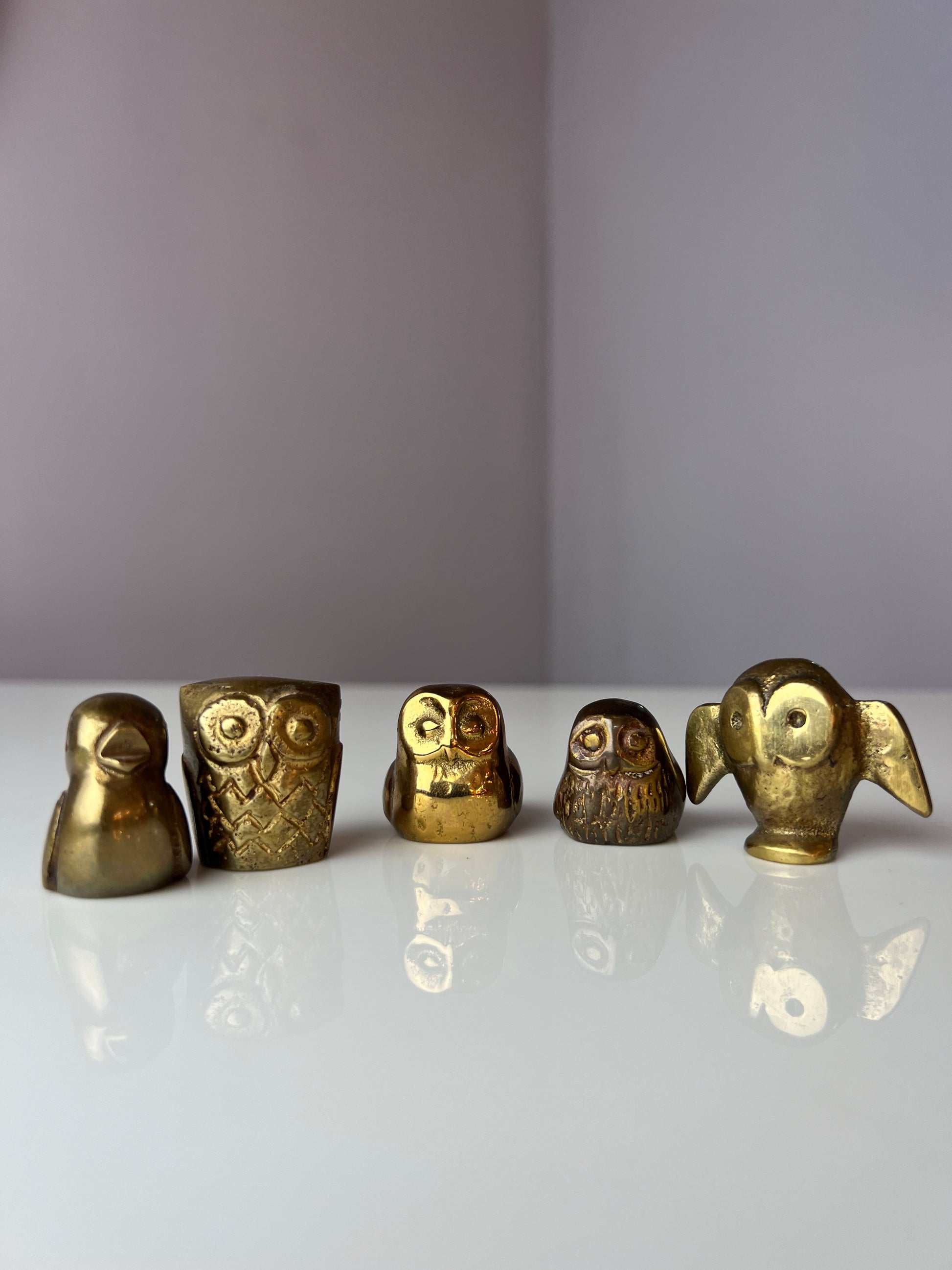 Set: 5 Eulen Messing für Setzkasten
