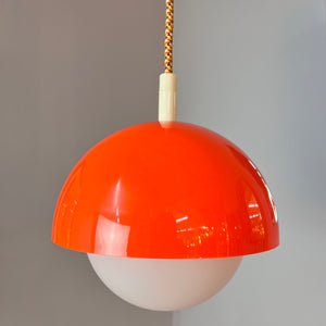 Hängelampe rot weiß Opalglas Kunststoff