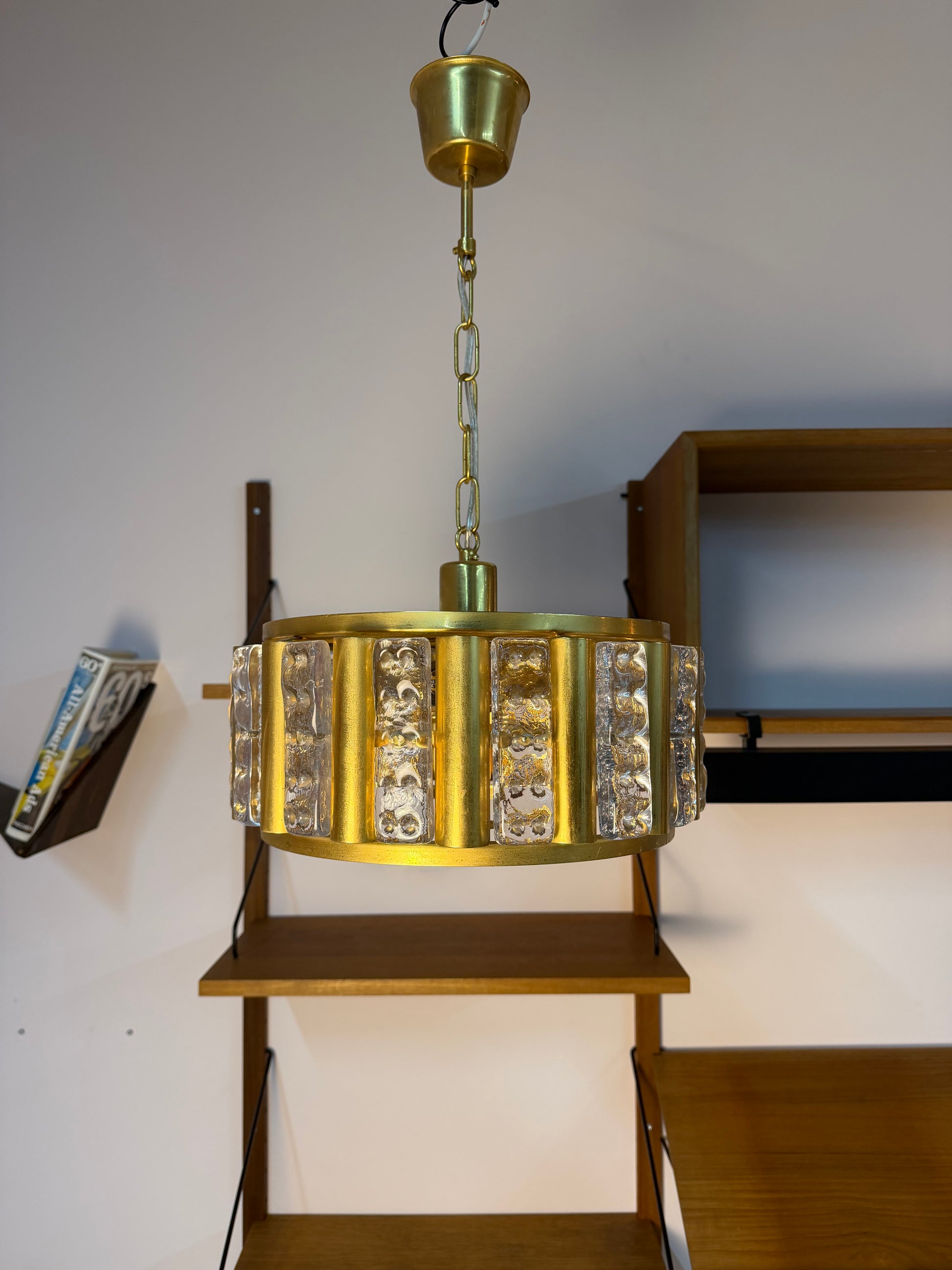 Hängelampe Messing Glas von Carl Fagerlund für Orrefors