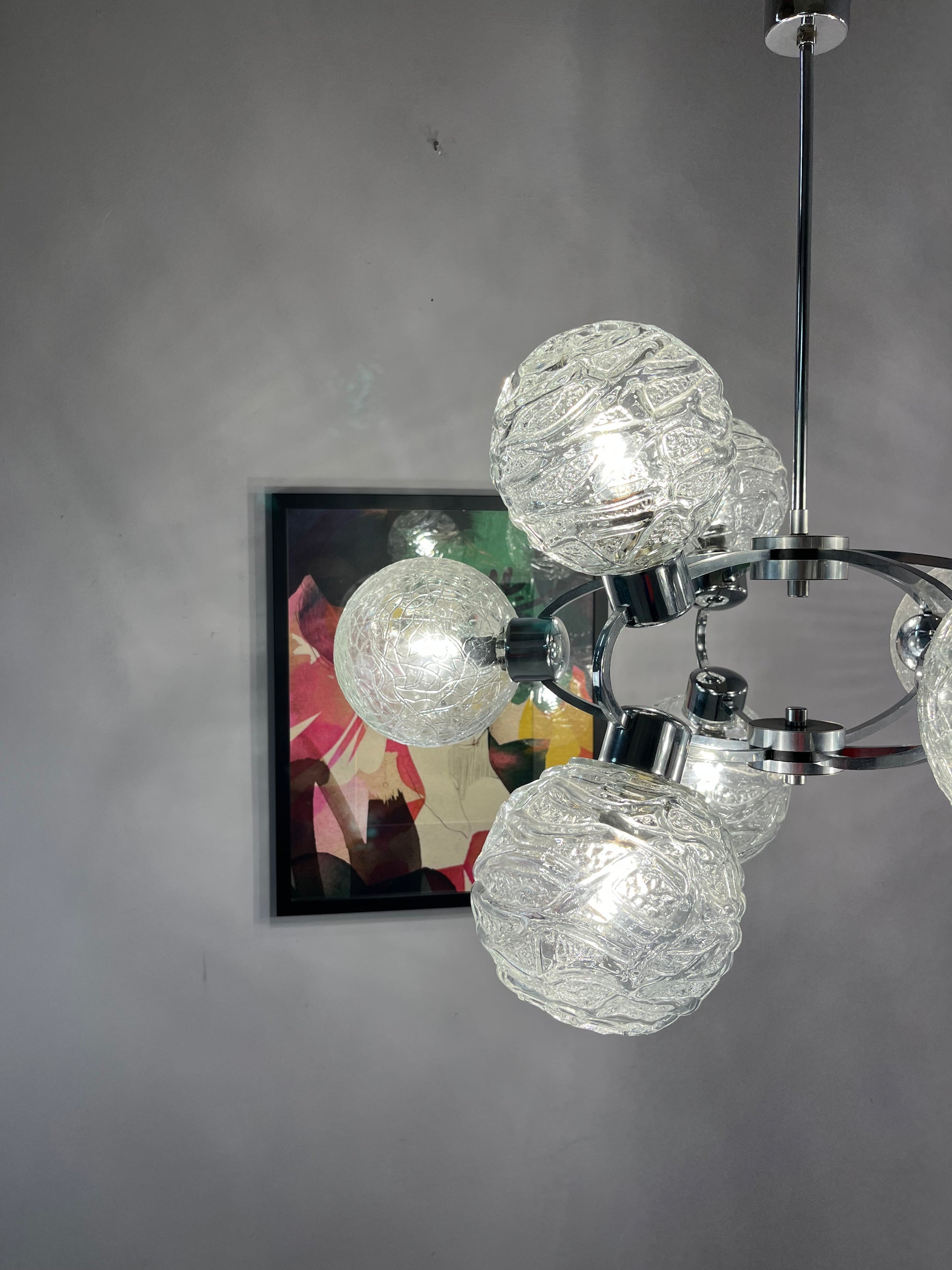 Sputnik Kronleuchter Glas Chrom