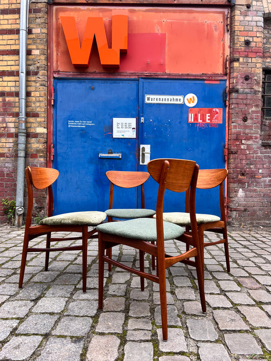 Set: 4x Esszimmerstuhl grün Teak